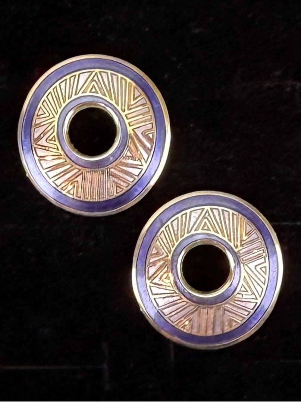 Vintage Laurel Burch KISIMU Purple Enamel Pierced Earrings Signed
